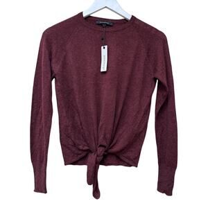NWT Burgundy Size Small Maroon Wool Blend Long Sleeve Tie Front Sweater Casual